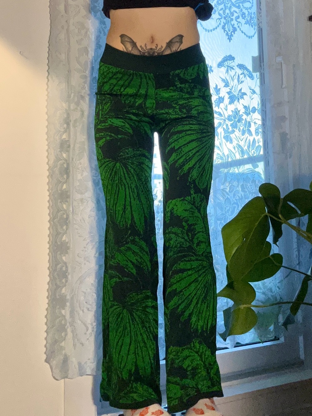 Metallic Leafy Green Flare Pants - Picture 1 of 3